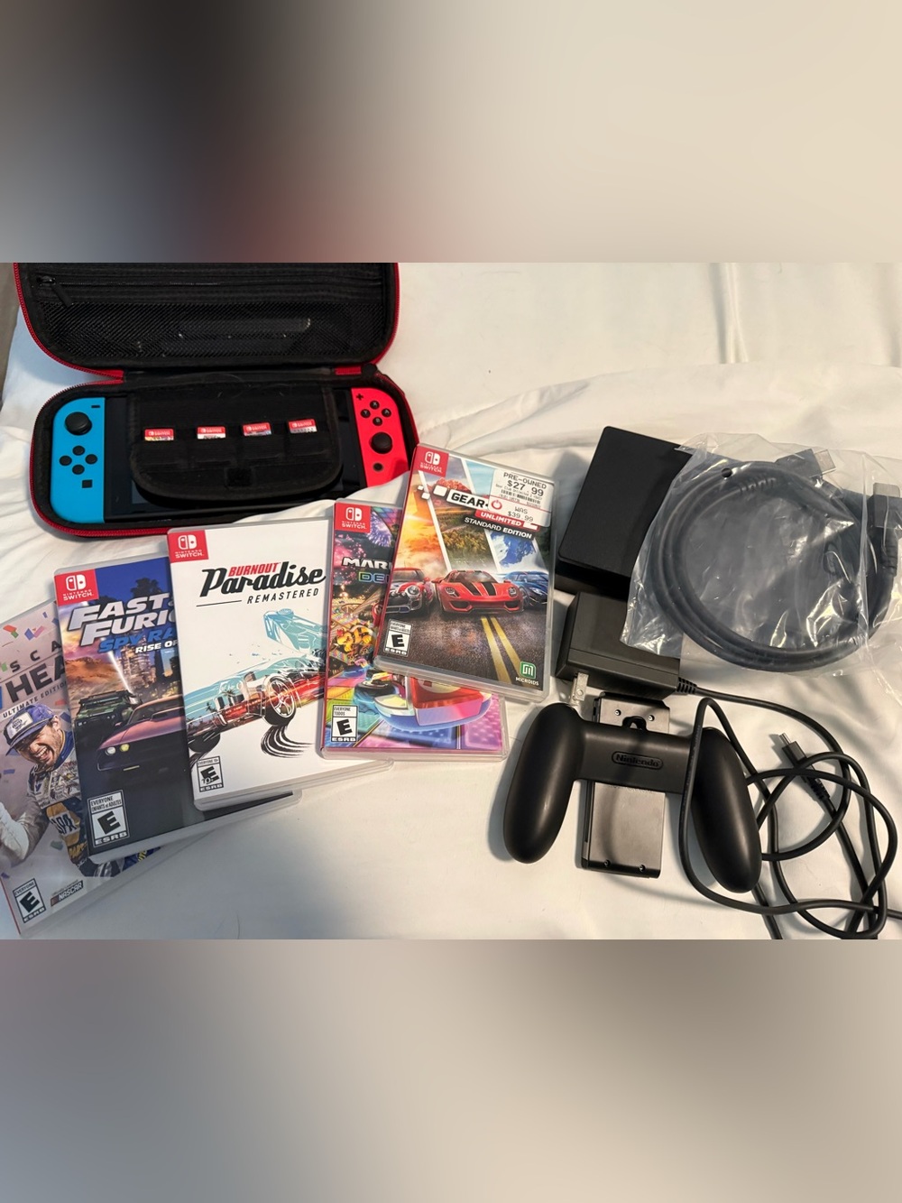 Nintendo Switch Red Joy-Con Bundle with Games & Grip